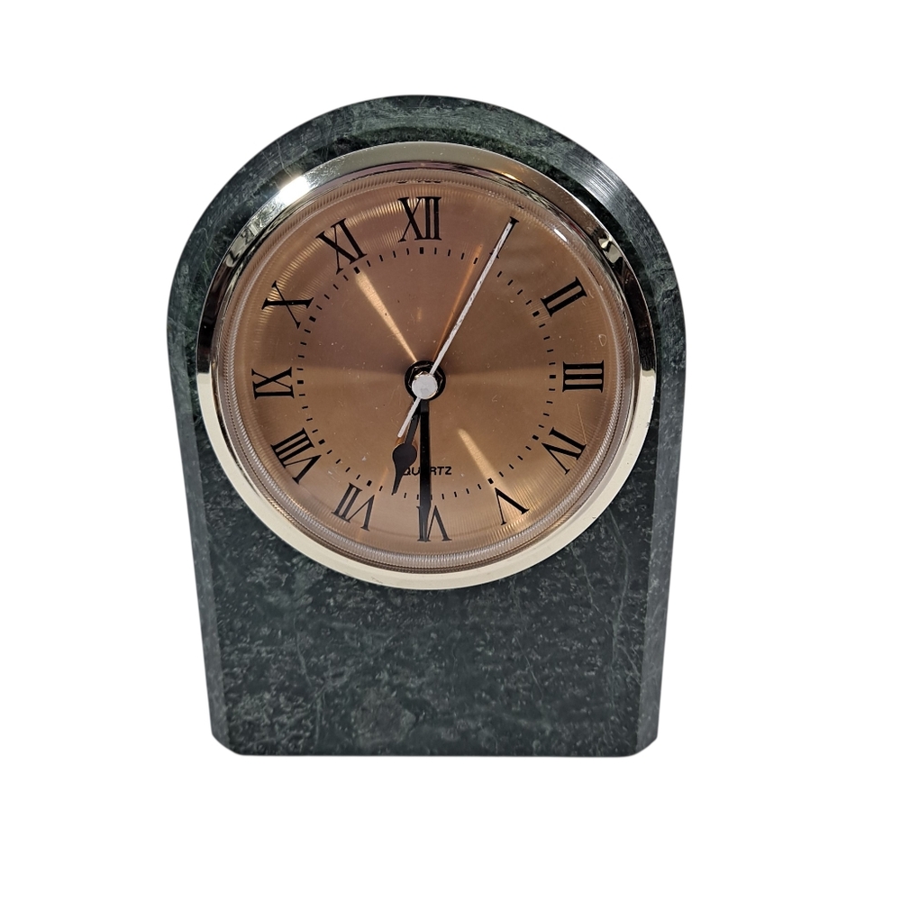 Vintage Green Marble Case Clock Quartz Mantel Clock Made In Taiwan Tested Works